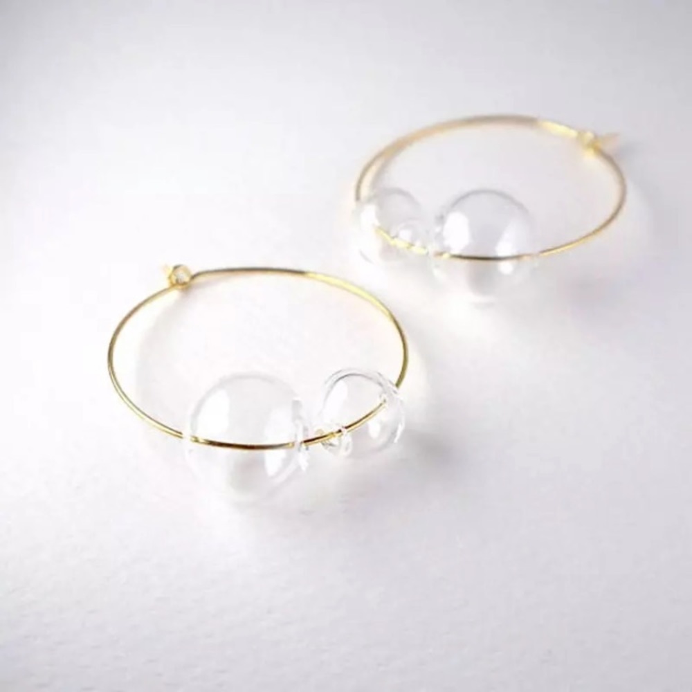 🔶 NWOT Boho Artsy Gold Tone Bubble Hoop Earrings - Picture 2 of 4